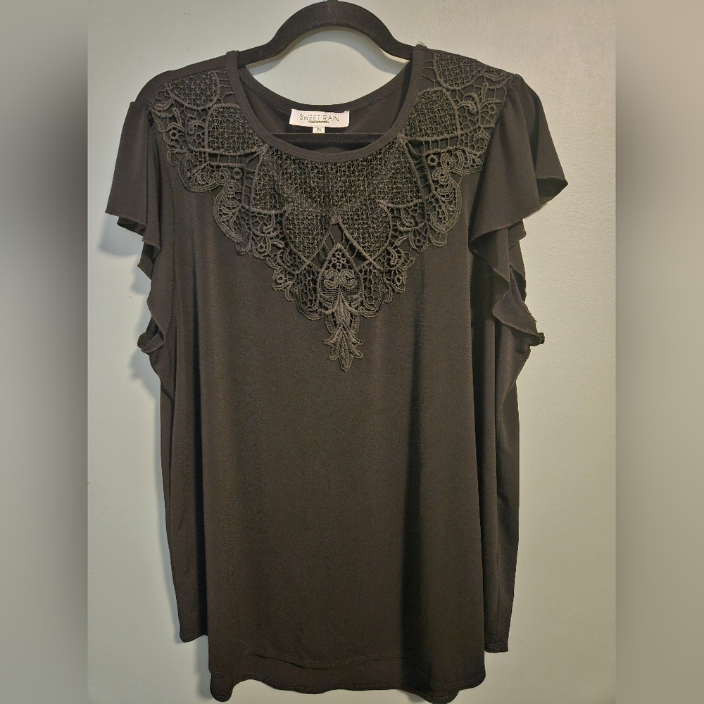 Black Lace Detail Women's Top